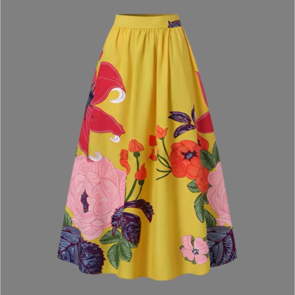 Shein Curve Yellow Tropical Maxi Skirt with Elastic Waist - size 4XL